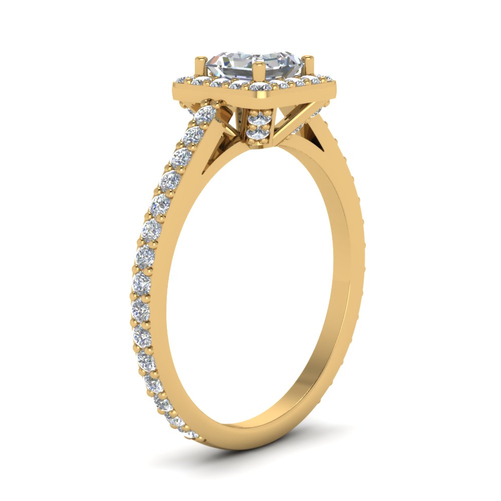 Asscher Cut Diamond Floating Square Halo Engagement Ring In 14K Yellow ...