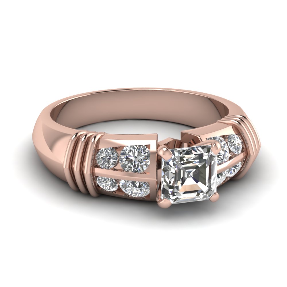 Tapered Asscher Diamond Knife Edge Engagement Ring In 14K Rose Gold ...