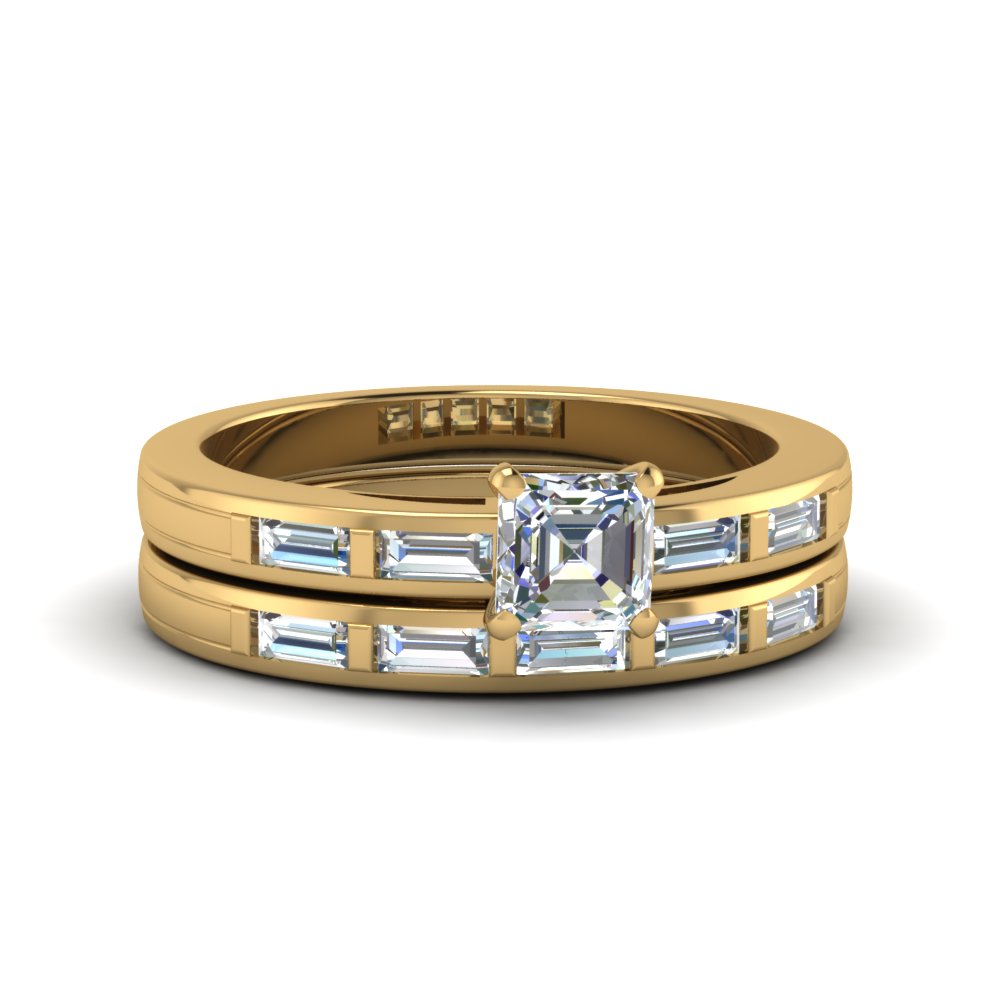 Asscher Cut Diamond Ring With Matching Baguette Band