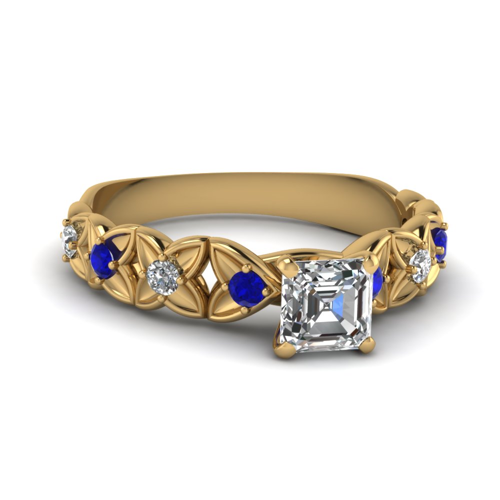 Sapphire And Asscher Cut Diamond Side Stone Rings