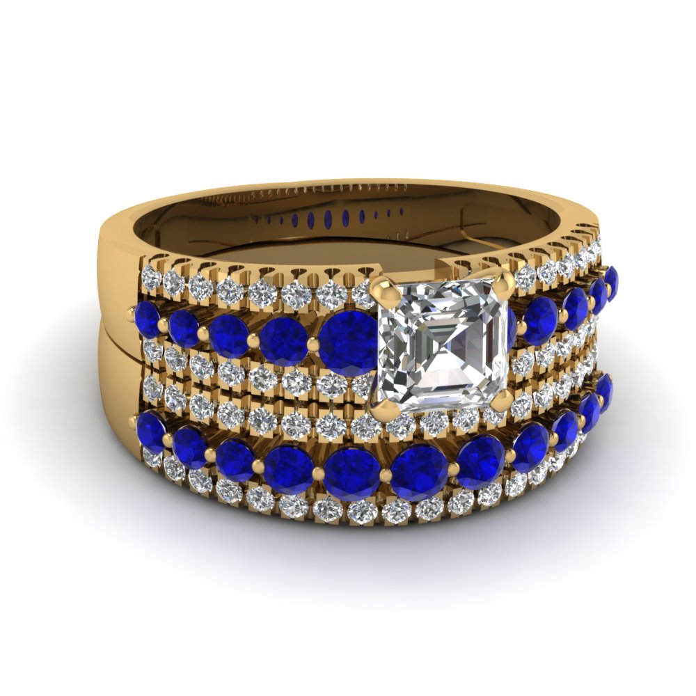 triple row sapphire and diamond ring