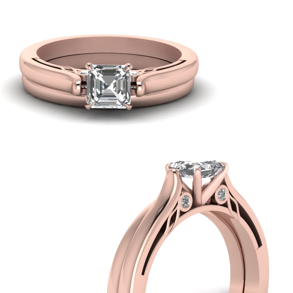 asscher cut diamond cathedral wedding ring set in FDENS2000ASANGLE3 NL RG.jpg