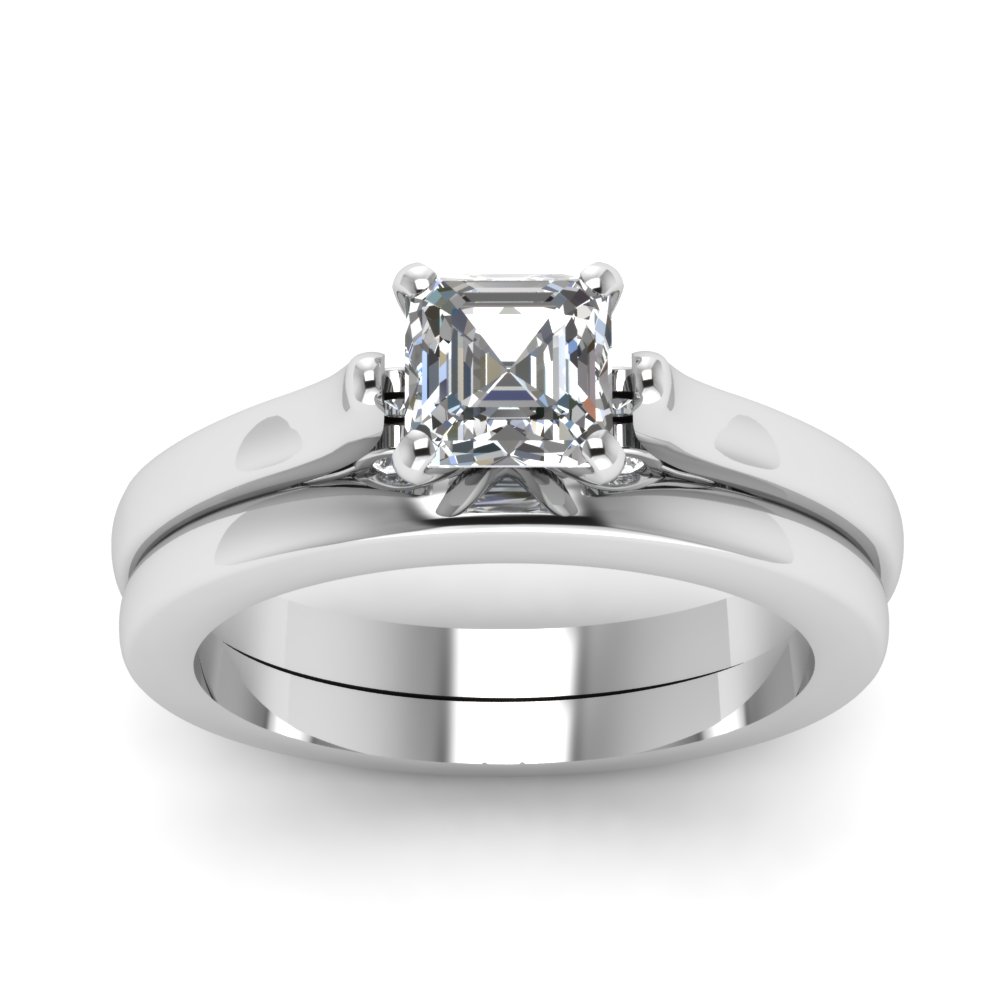 Asscher Cut Diamond Cathedral Wedding Ring Set In 950 Platinum ...