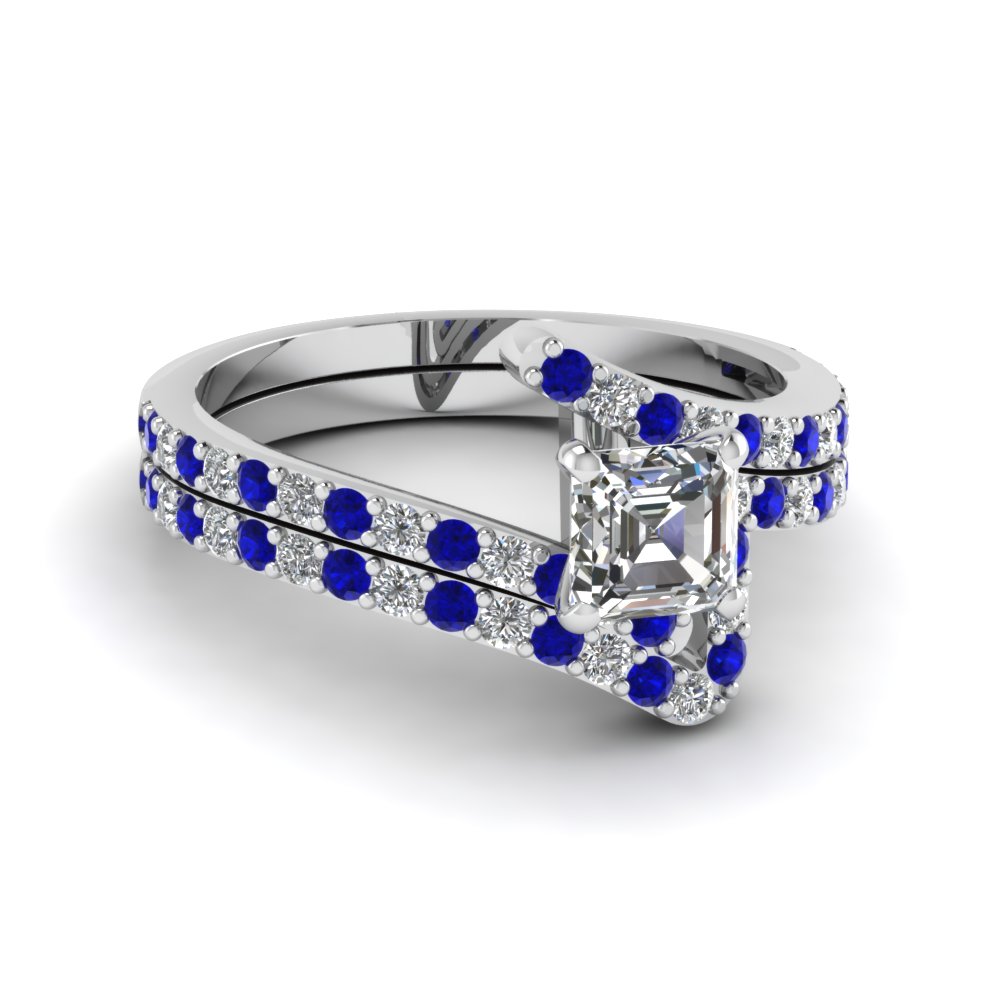 Bypass Asscher Cut Sapphire Wedding Set