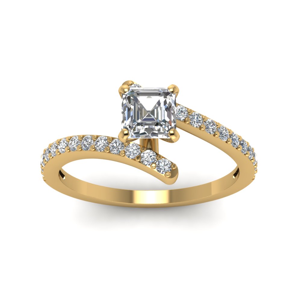 Petite Bypass Asscher Cut Diamond Engagement Ring In 14K Yellow Gold ...