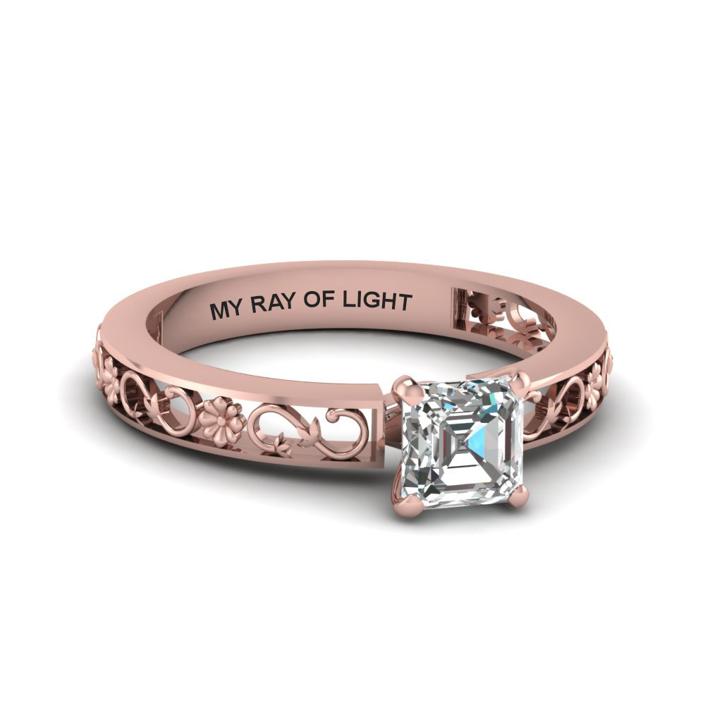 asscher cut engraved solitaire diamond engagement ring in 14K rose gold FDENS3286ASR NL RG EG