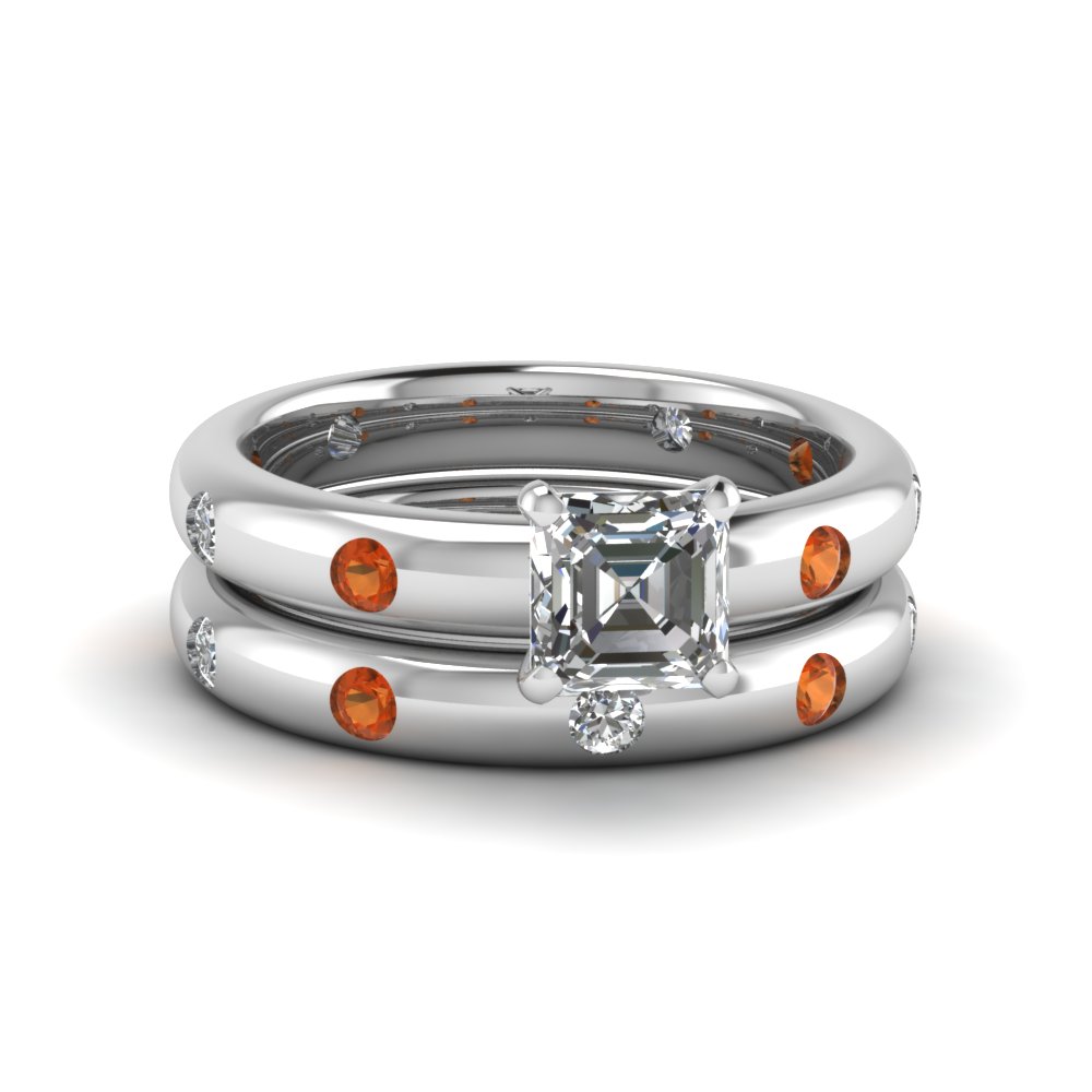 Flush Set Cher Cut Diamond Wedding Ring With Orange Shire Flush Set Cher Cut Diamond Wedding Ring With Orange Shire In Fd60227asgsaor Nl Wg