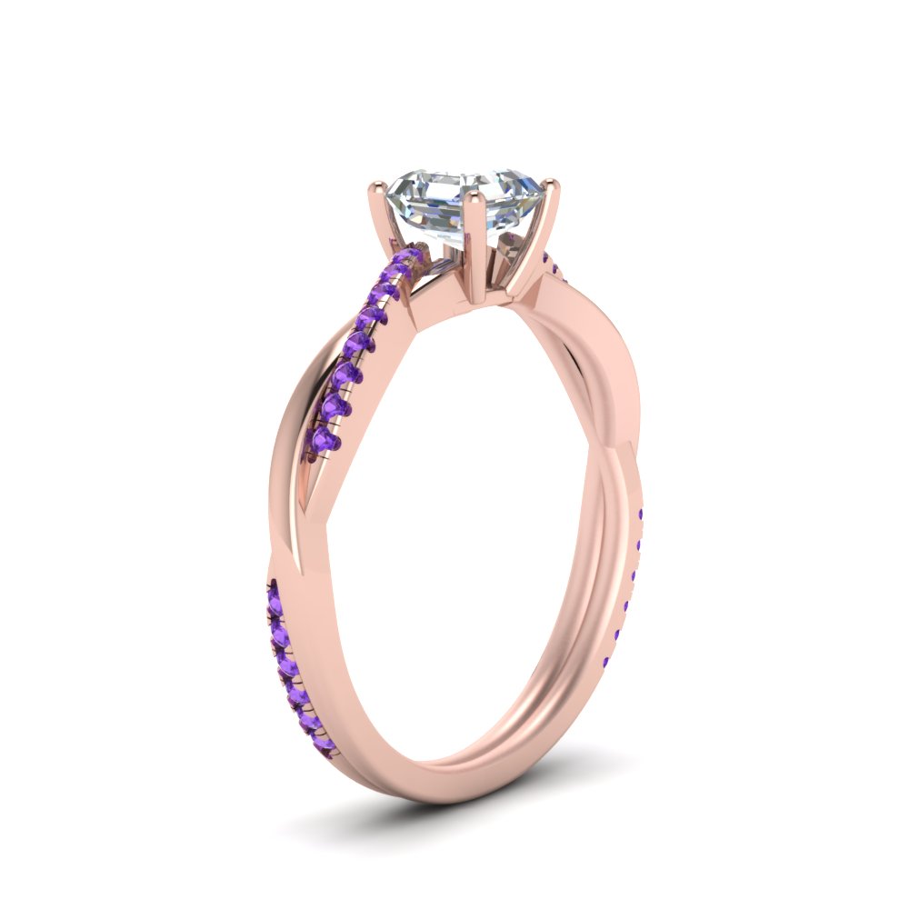 Asscher Shaped Twisted Infinity Vine Engagement Ring with Purple Amethyst in 14K Rose Gold
