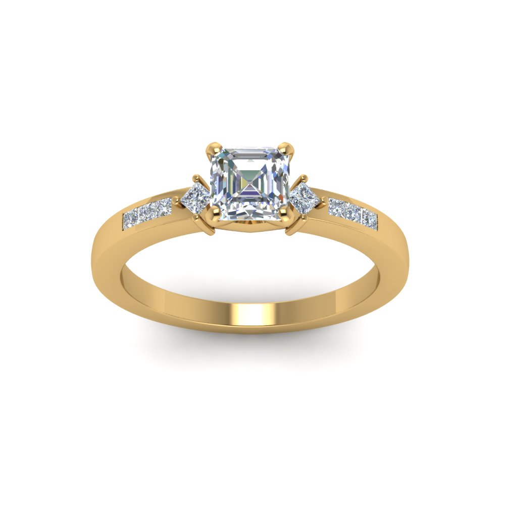 Asscher Cut Kite Style Channel Set Accent Diamond Engagement Ring In ...
