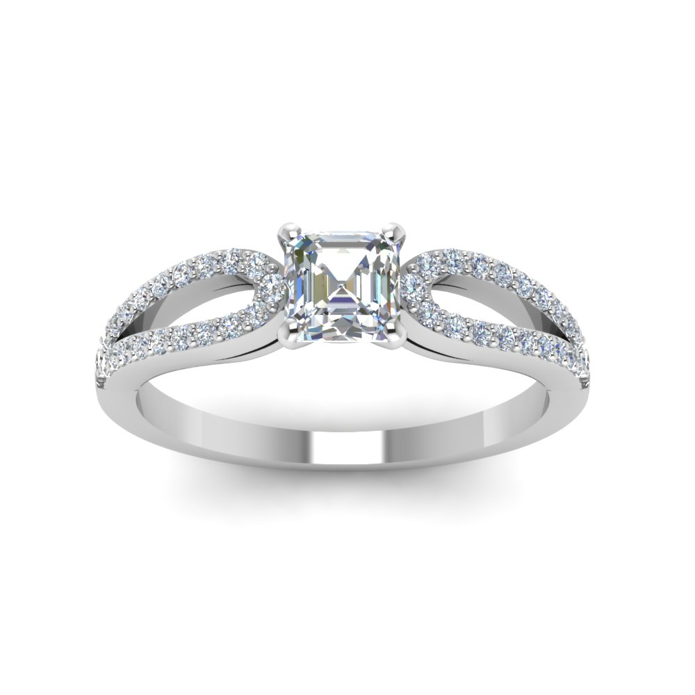 Asscher Cut Split Shank Loop Diamond Engagement Ring In 14K White Gold ...