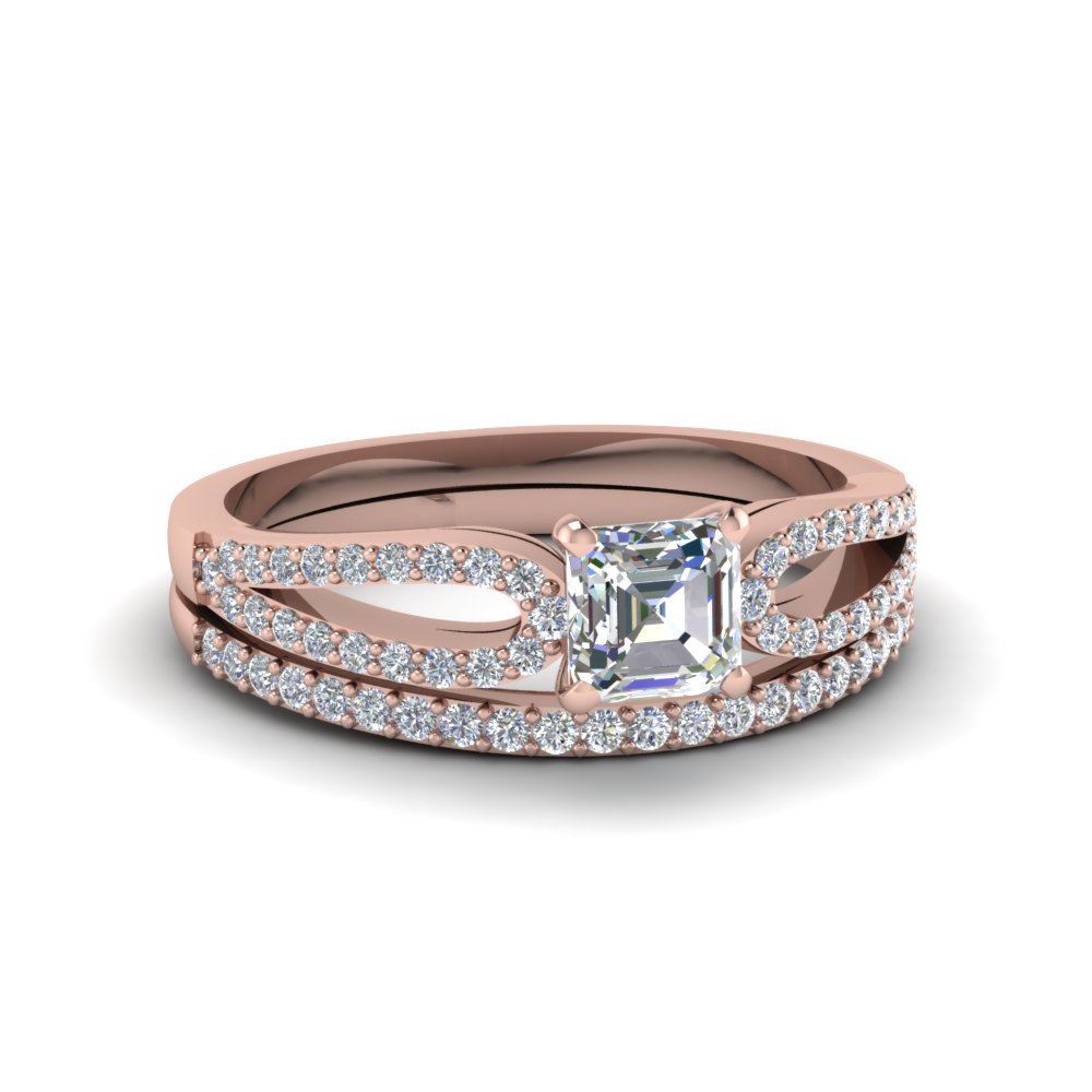 asscher cut loop split diamond wedding ring set in 18K rose gold FDENS3323AS NL RG