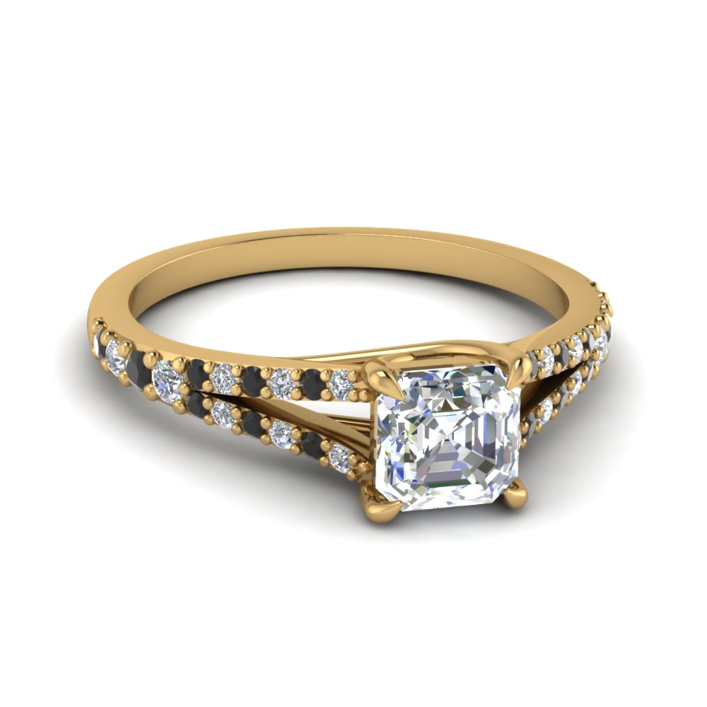 Split Black Diamond Engagement Gold Rings