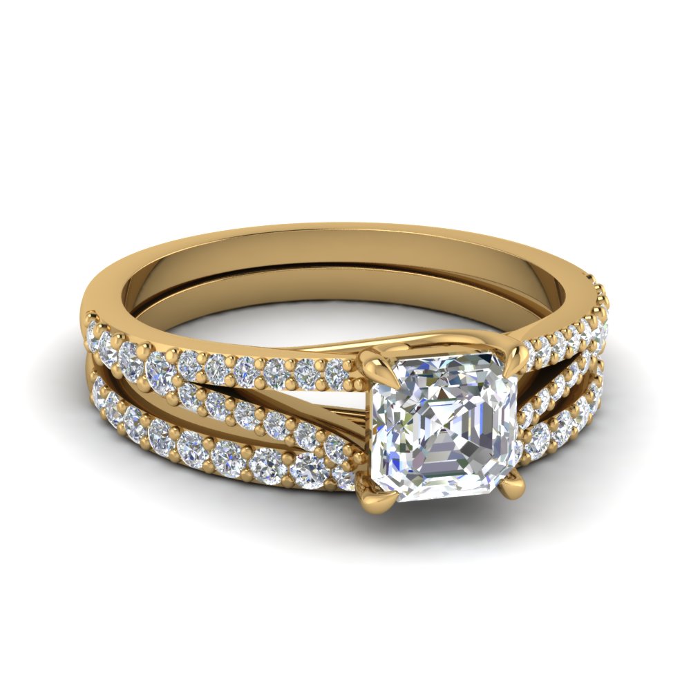 Gold Asscher Cut Wedding Ring Sets
