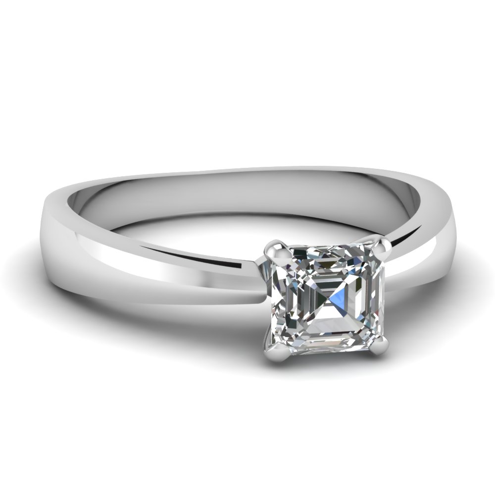 Asscher Cut Tapered Solitaire Engagement Ring In 14K White Gold ...