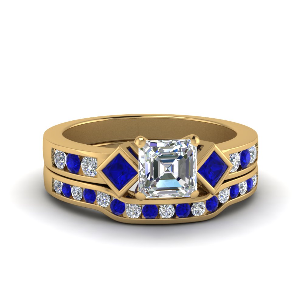 asscher-cut-three-stone-diamond-ring-and-channel-band-with-blue-sapphire-in-FDENS276ASGSABL-NL-YG
