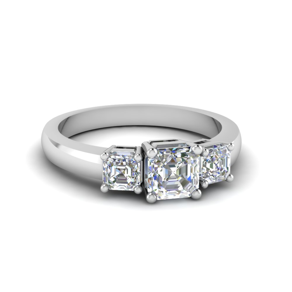 Asscher Cut Trio Diamond Ring 1 Carat