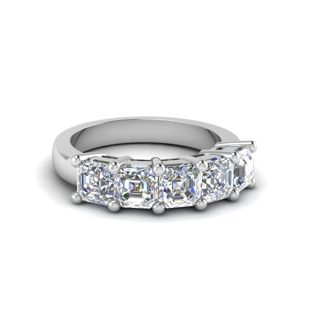 5 stone asscher cut diamond wedding band in 14K white gold FD8008ASB NL WG