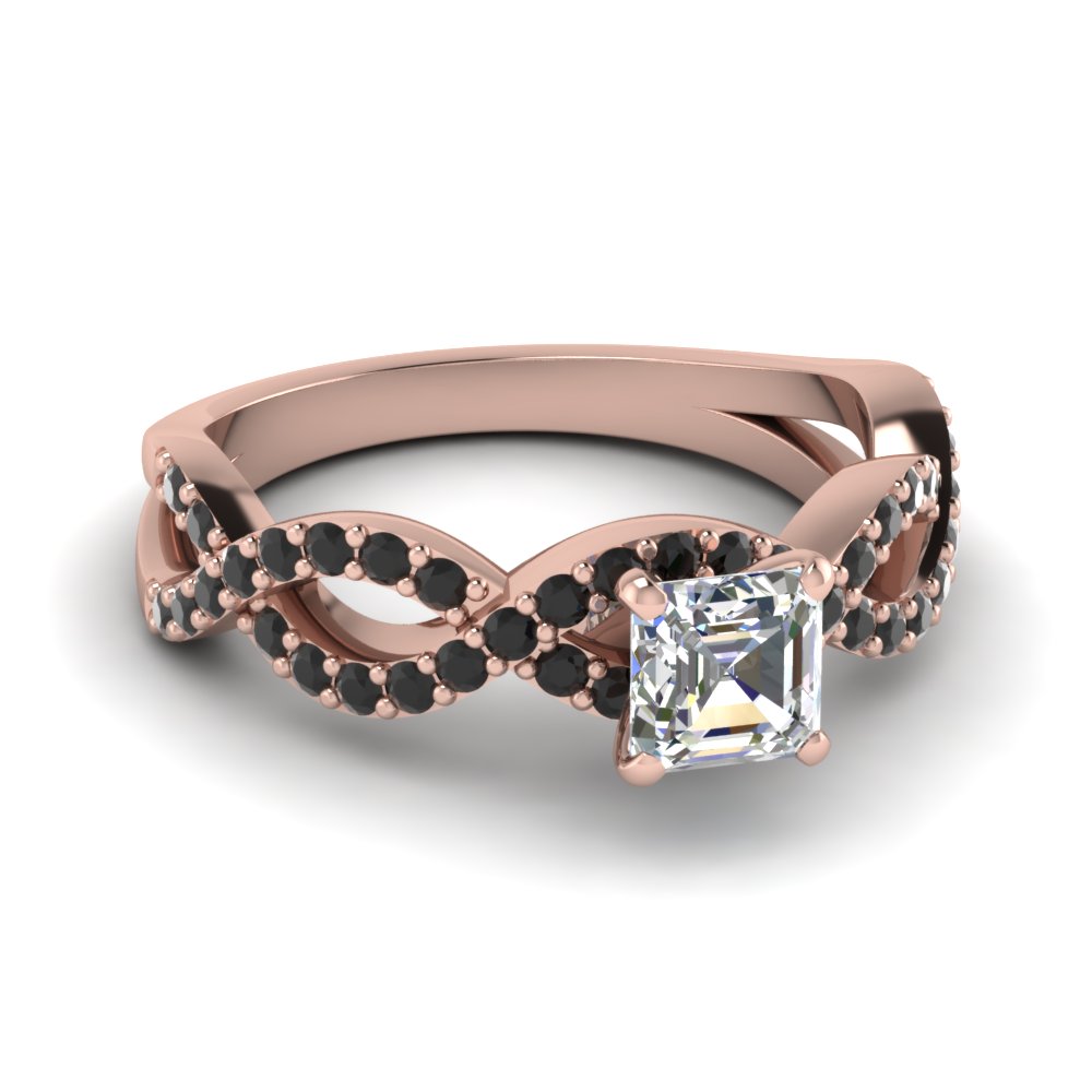 Asscher Shaped Infinity Split Engagement Ring with Black Diamond in 14K Rose Gold