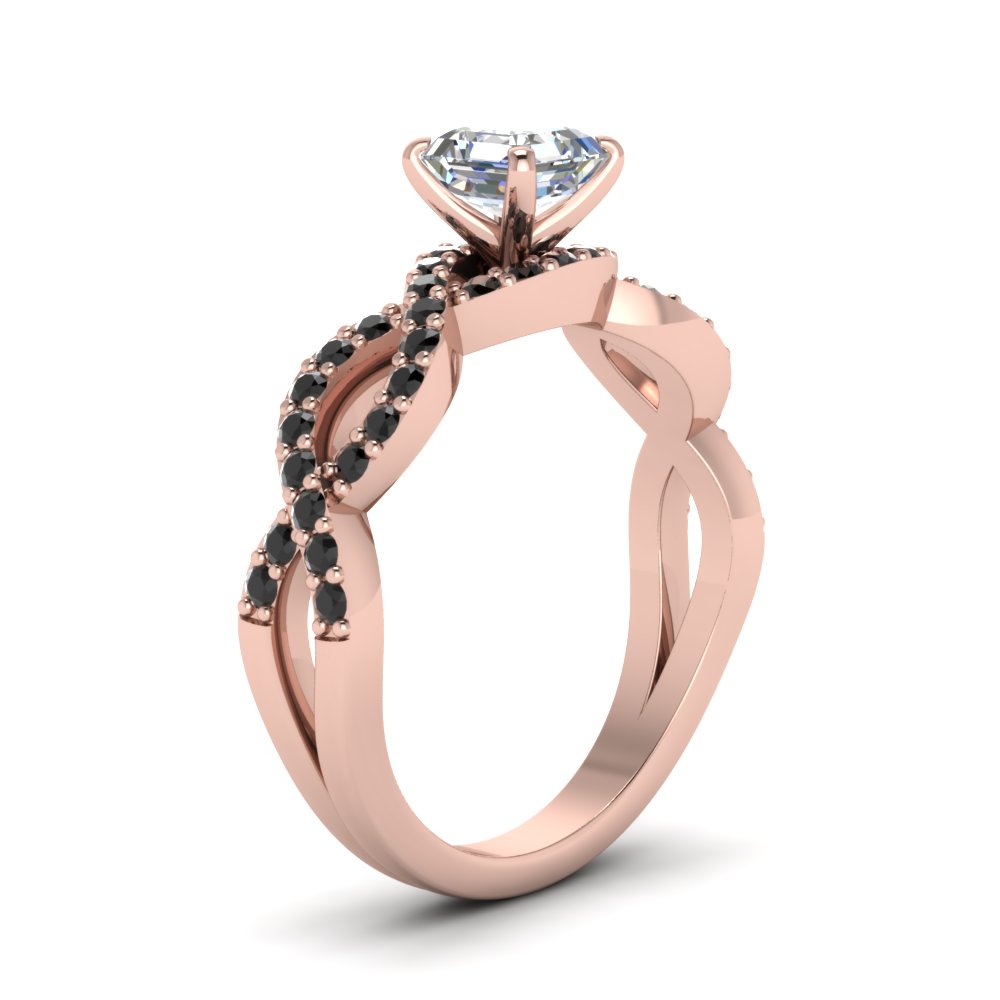 Asscher Shaped Infinity Split Engagement Ring with Black Diamond in 14K Rose Gold