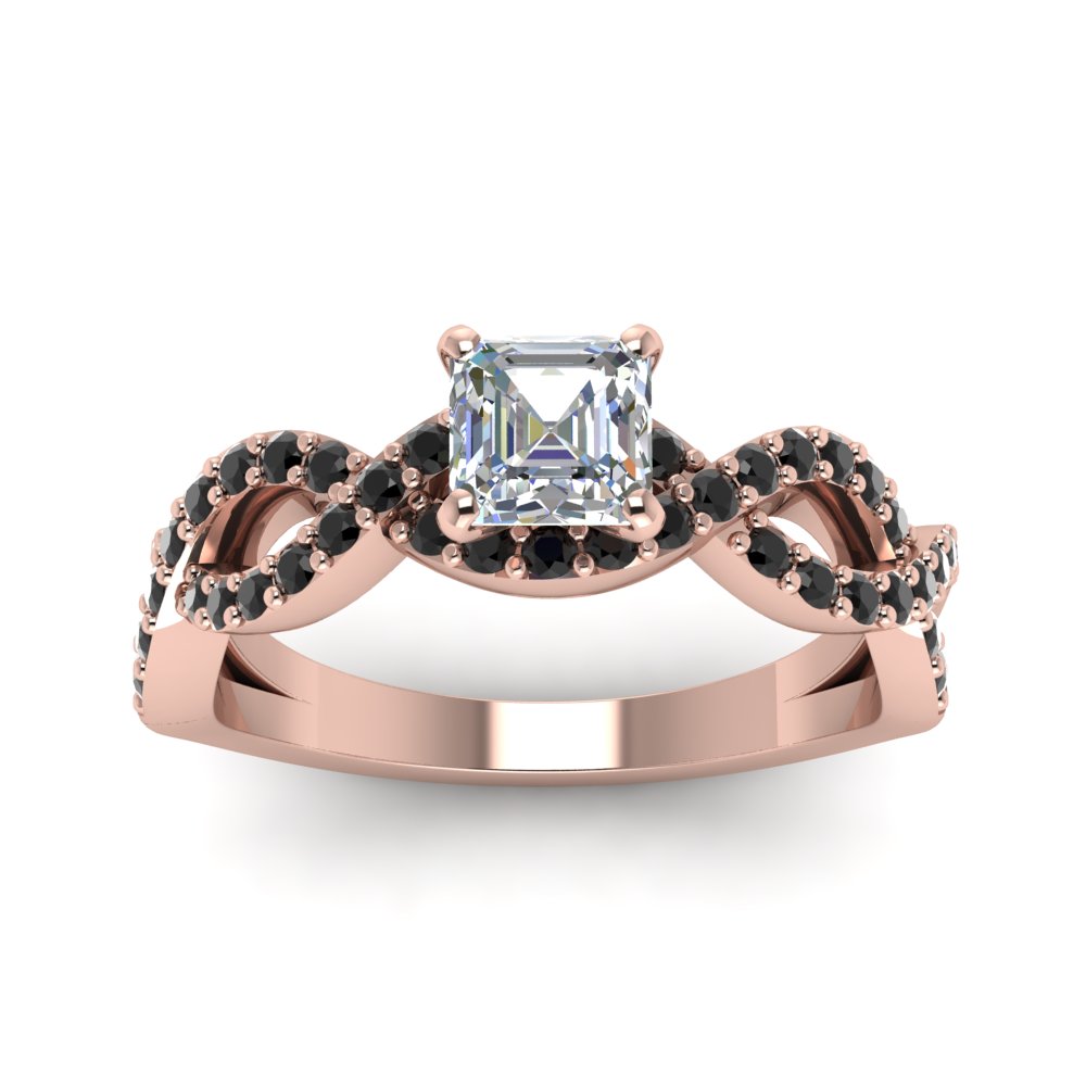 Asscher Shaped Infinity Split Engagement Ring with Black Diamond in 14K Rose Gold