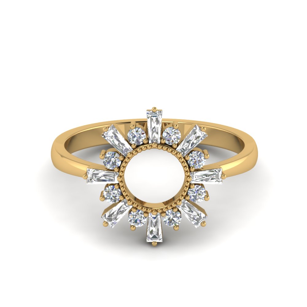 Baguette Diamond Sunrays Design Ring