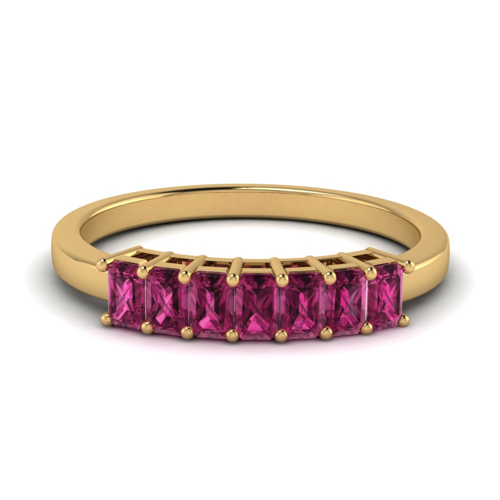 baguette pink sapphire vintage wedding band in 14K yellow gold FD9294SBGSADRPI NL YG GS