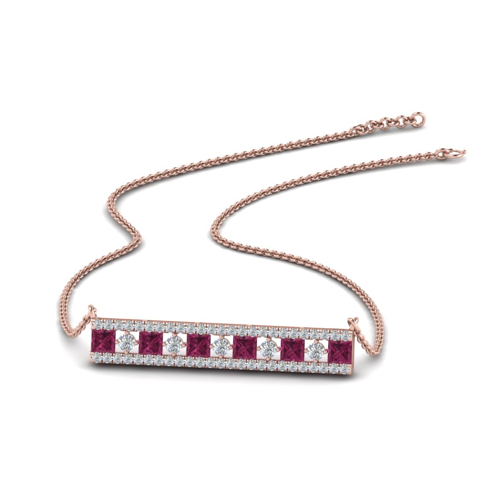 bar 3 row diamond pendant with pink sapphire in FDPD8927GSADRPI NL RG