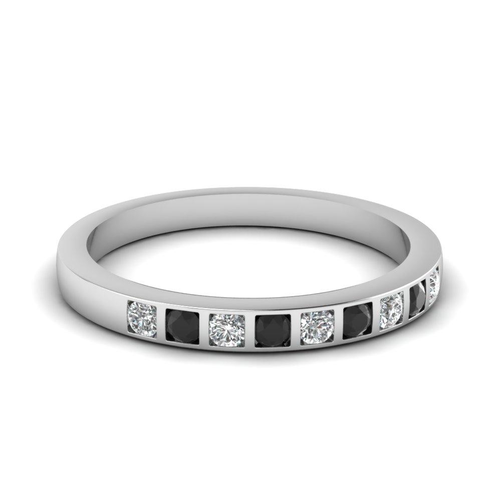 bar set wedding ring for women with black diamond in 14K white gold FD63018BGBLACK NL WG