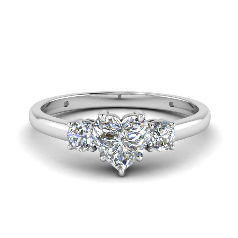 Basket 3 Stone Heart Shaped Engagement Ring In 14K White Gold ...