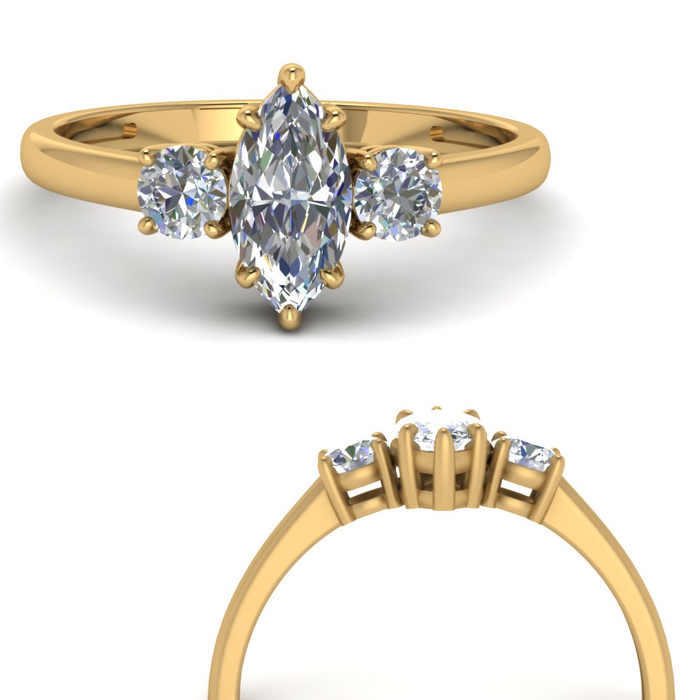 basket 3 stone marquise cut engagement ring in FD9166MQRANGLE3 NL YG