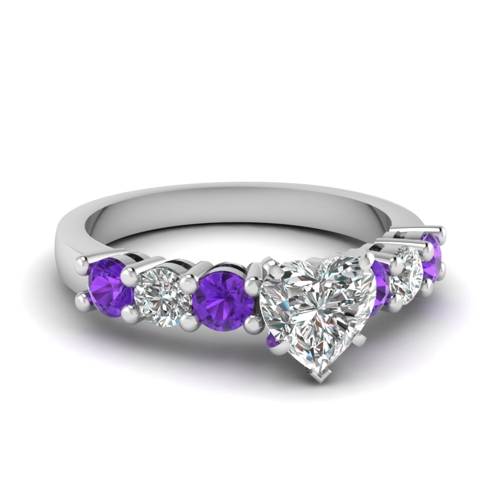 Beautiful 1 Carat Heart Shaped diamond Engagement Ring With Violet ...