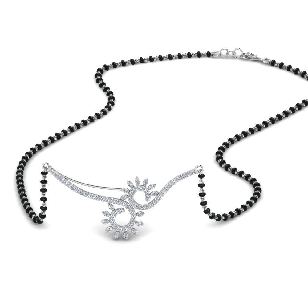 Chain Diamond Mangalsutra With Black Beads