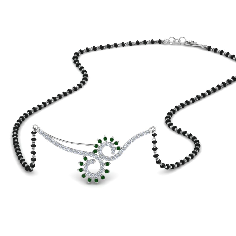Black Beads Mangalsutra Chain With Emerald