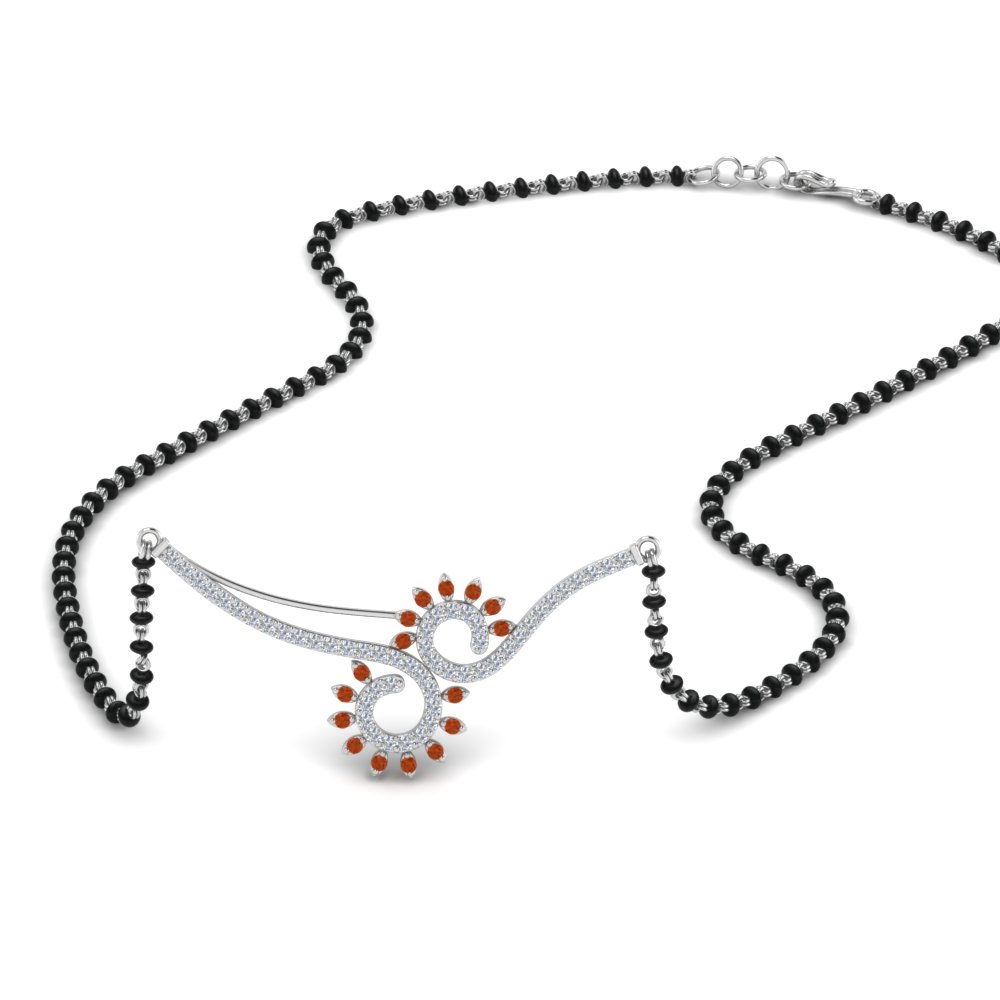 Orange Sapphire Necklace Mangalsutra Chain