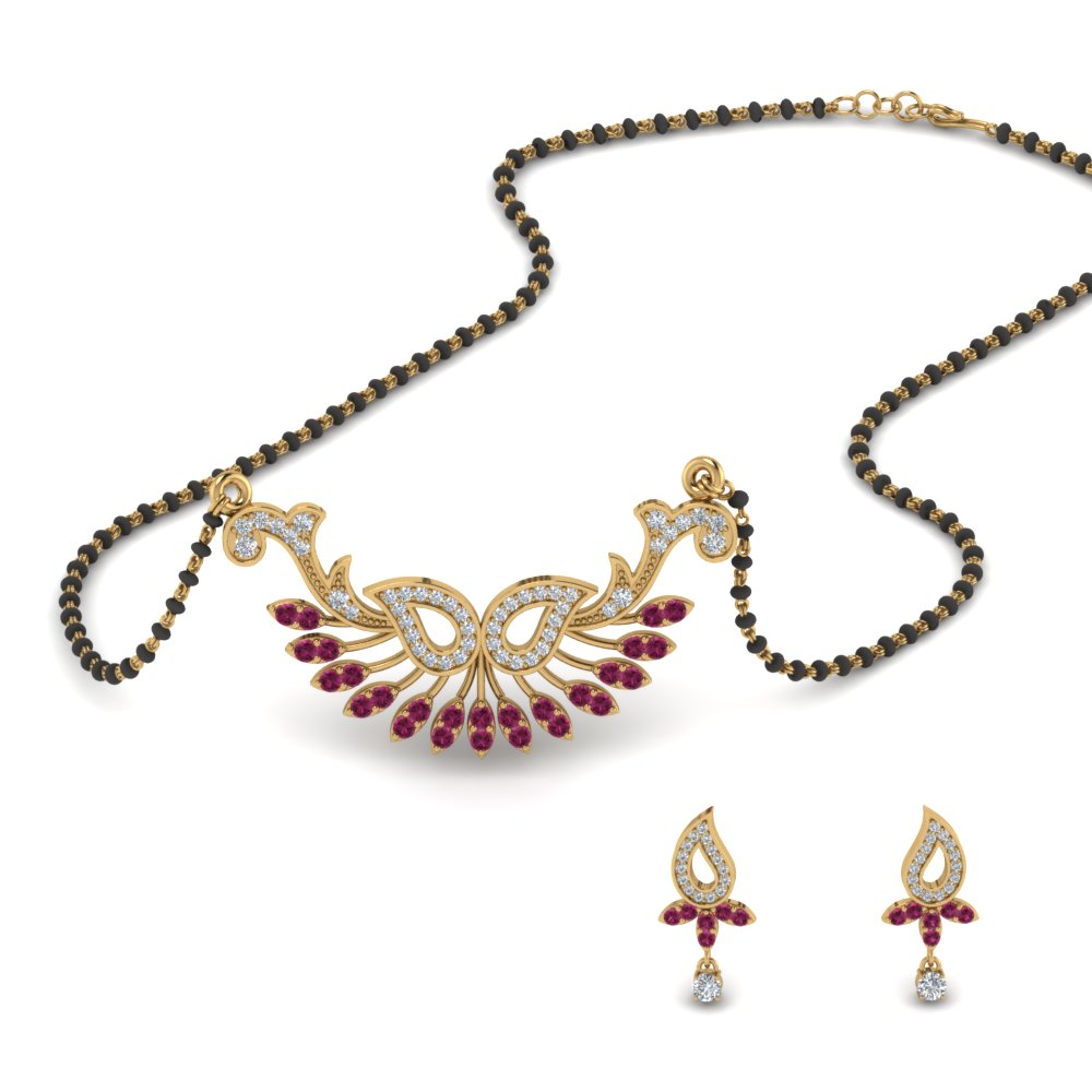 Pink Sapphire Mangalsutra With Earring