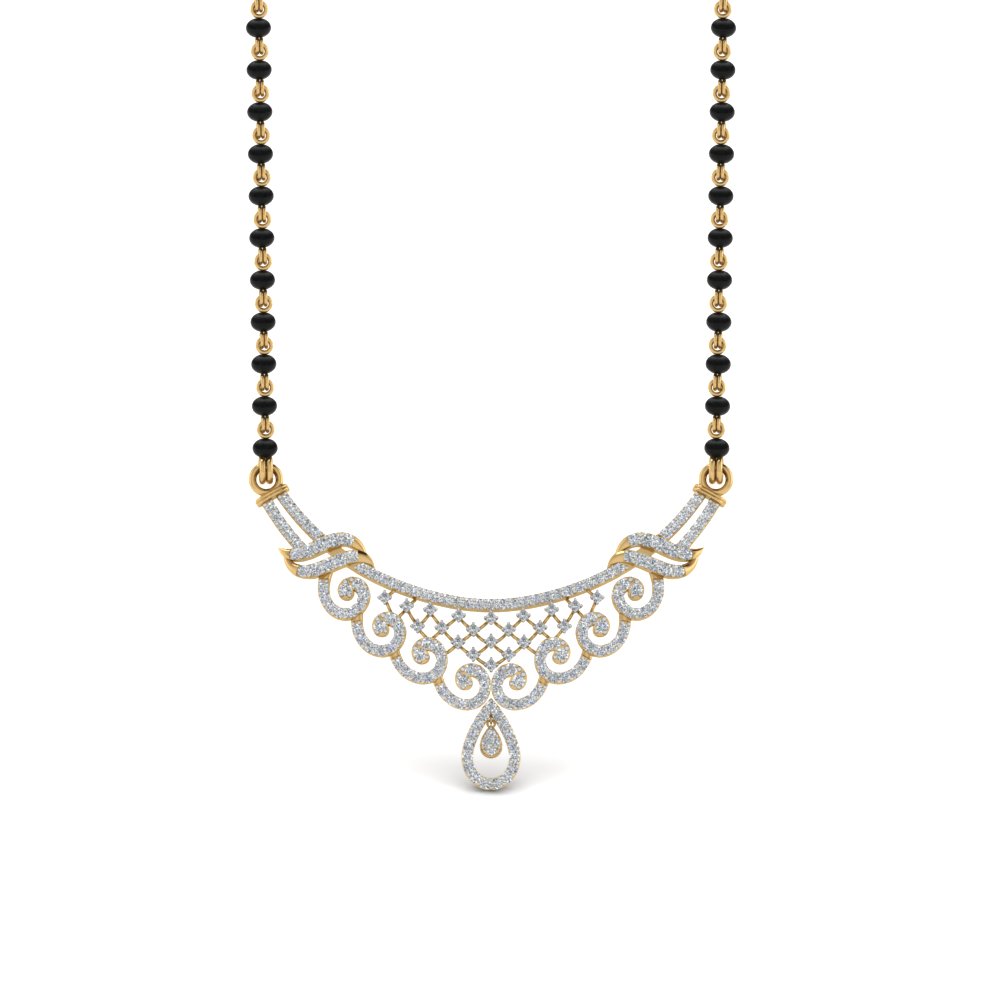 Beautiful Diamond Necklace Mangalsutra In 14K Yellow Gold | Mangalsutra