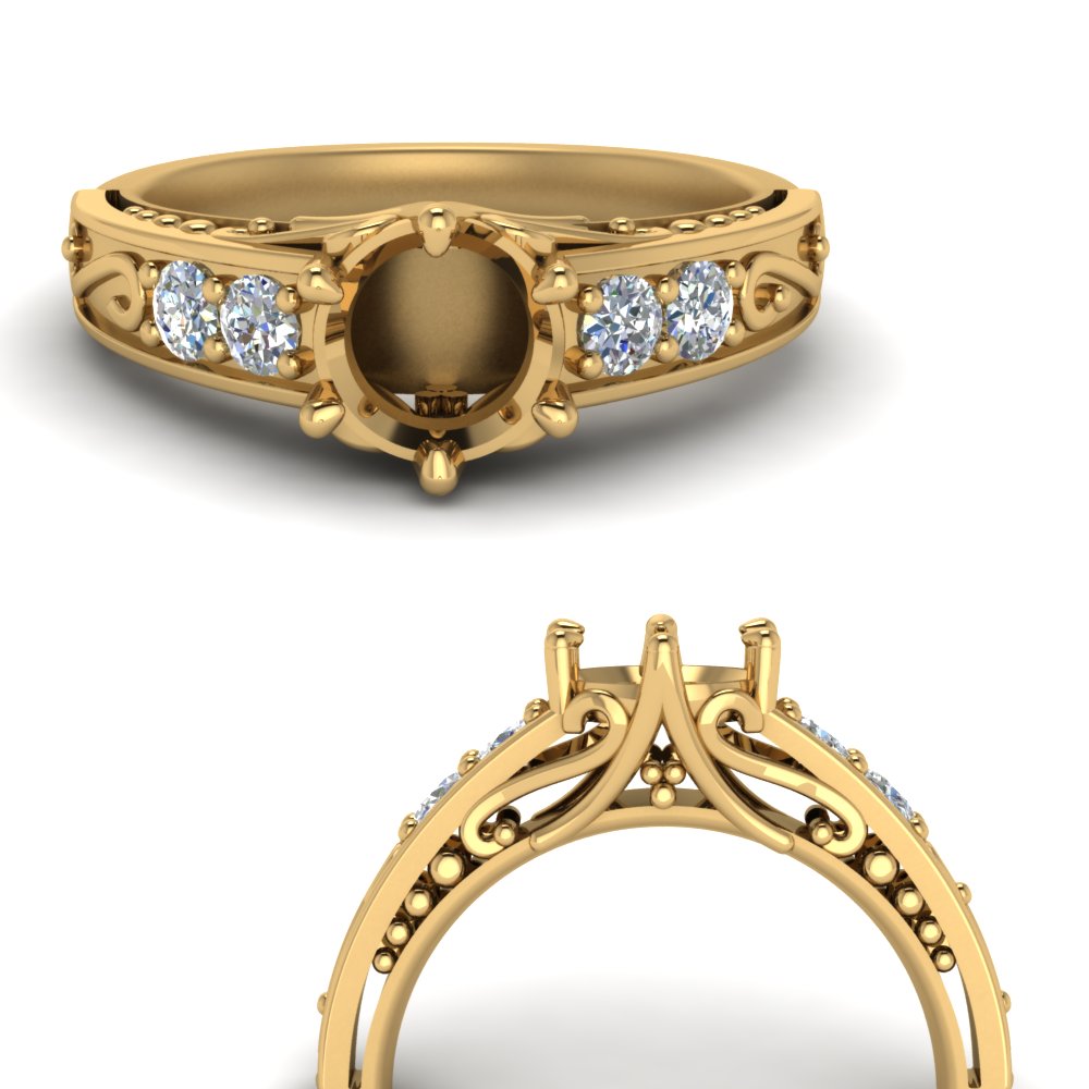 beautiful filigree 6 prong semi mount diamond engagement ring in FD9143SMRANGLE3 NL YG.jpg