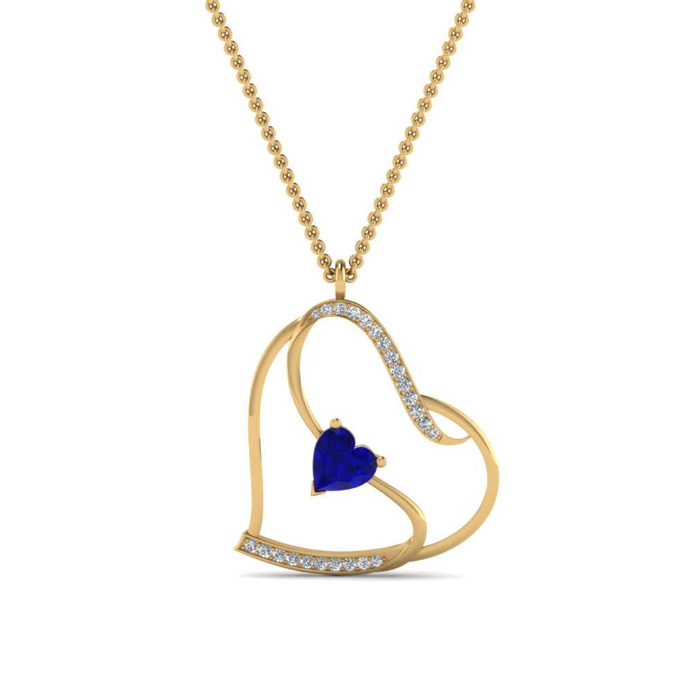 beautiful sapphire heart design diamond pendant in FDPD8774GSABLANGLE2 NL YG