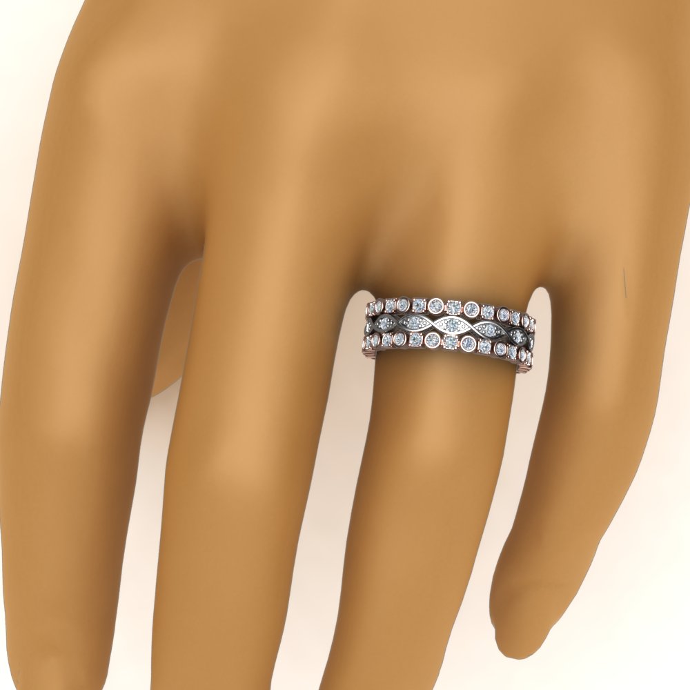 Bezel Set 2 Tone Stack Wedding Band with 14K Rose Gold White Diamond