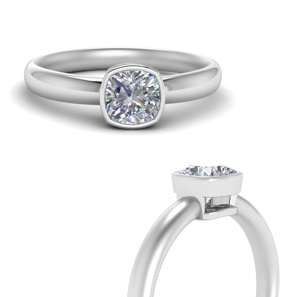 Bezel Cushion Cut Diamond Solitaire Ring In 950 Platinum