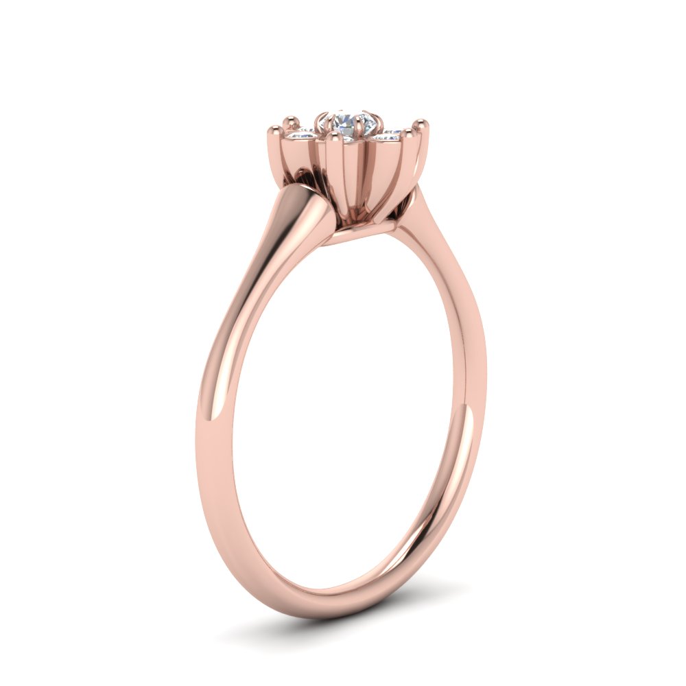 Bezel Daisy Flower Diamond Engagement Ring In 14K Rose Gold ...