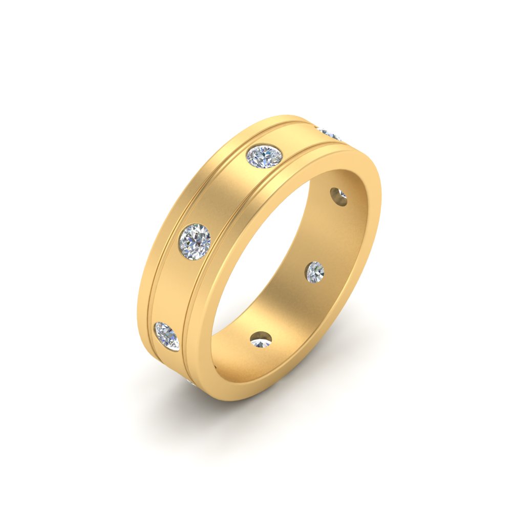 Bezel Diamond Mens Wedding Band In 18K Yellow Gold | Fascinating Diamonds