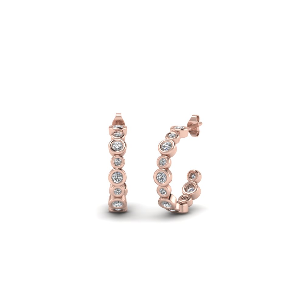 bezel set J hoop diamond earring in 14K rose gold FDEAR86441 NL RG