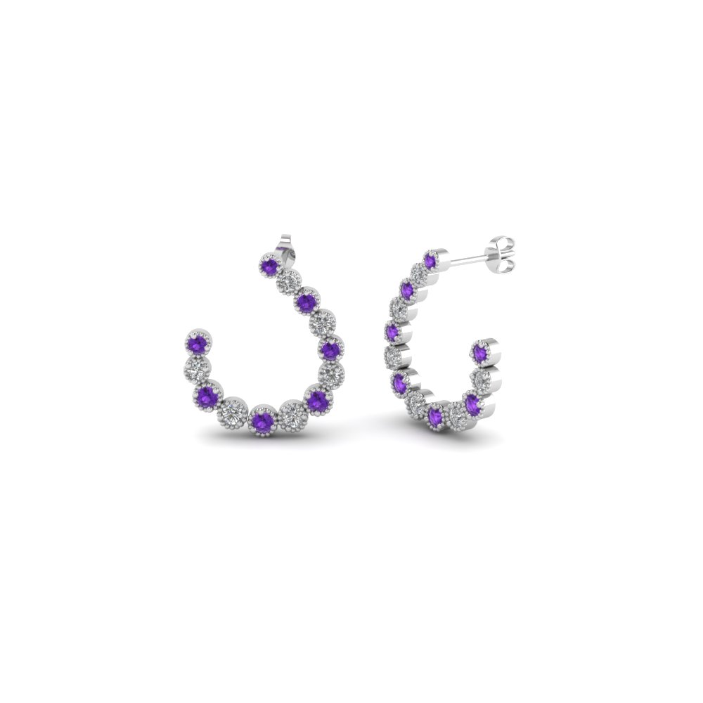 Bezel Milgrain Diamond Hoop Earring