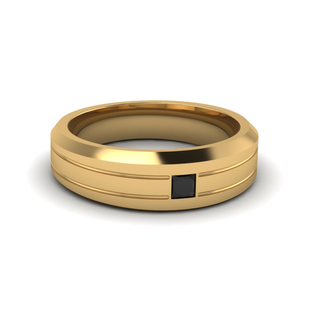 bezel princess cut black diamond mens engagement ring in 14K yellow gold FDM10536BGBLACK NL YG