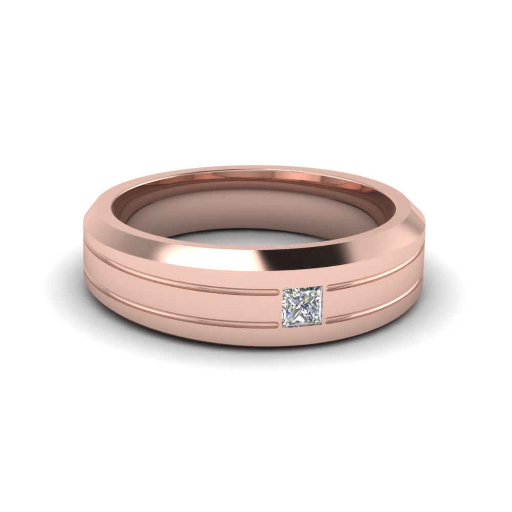 bezel princess cut diamond mens engagement ring in 14K rose gold FDM10536B NL RG