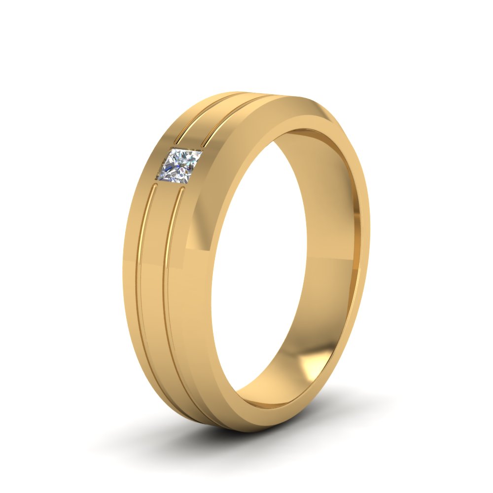 Bezel Princess Cut diamond Mens Engagement Ring In 14K Yellow Gold ...