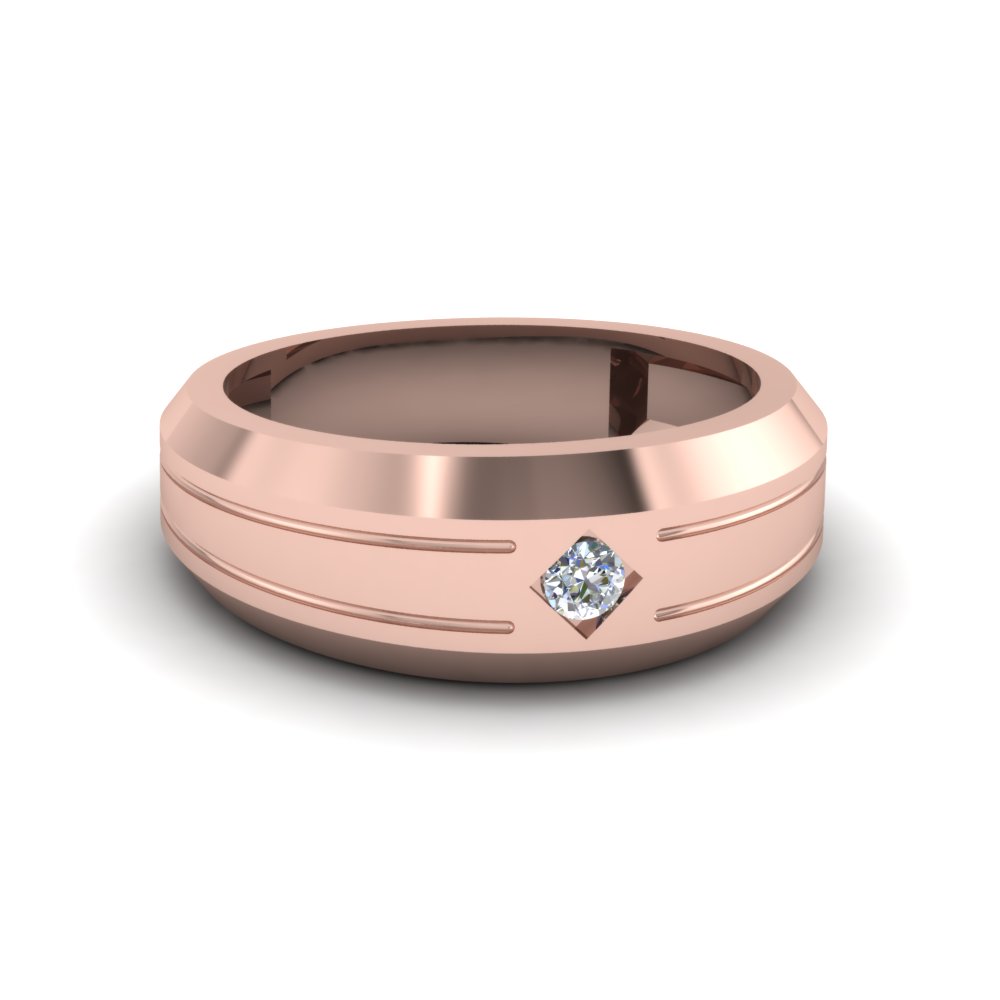 bezel round diamond mens band engagement ring in 14K rose gold FDM10528B NL RG 