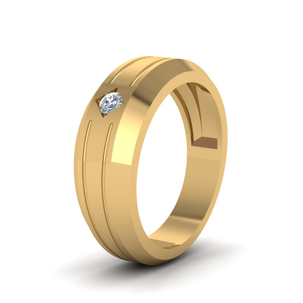 Bezel Round diamond Mens Band Engagement Ring In 14K Yellow Gold ...
