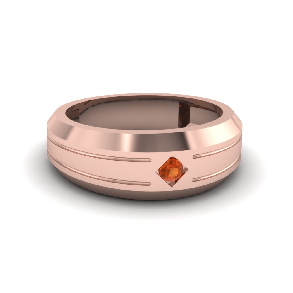 bezel round orange sapphire mens band engagement ring in 18K rose gold FDM10528BGSAOR NL RG 